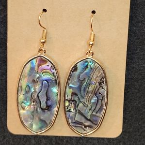 Large gold oval resin earrings NWOT - black/rainbow